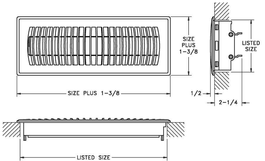 RZ800 - Plastic Floor Register - Dimensional Drawing 
